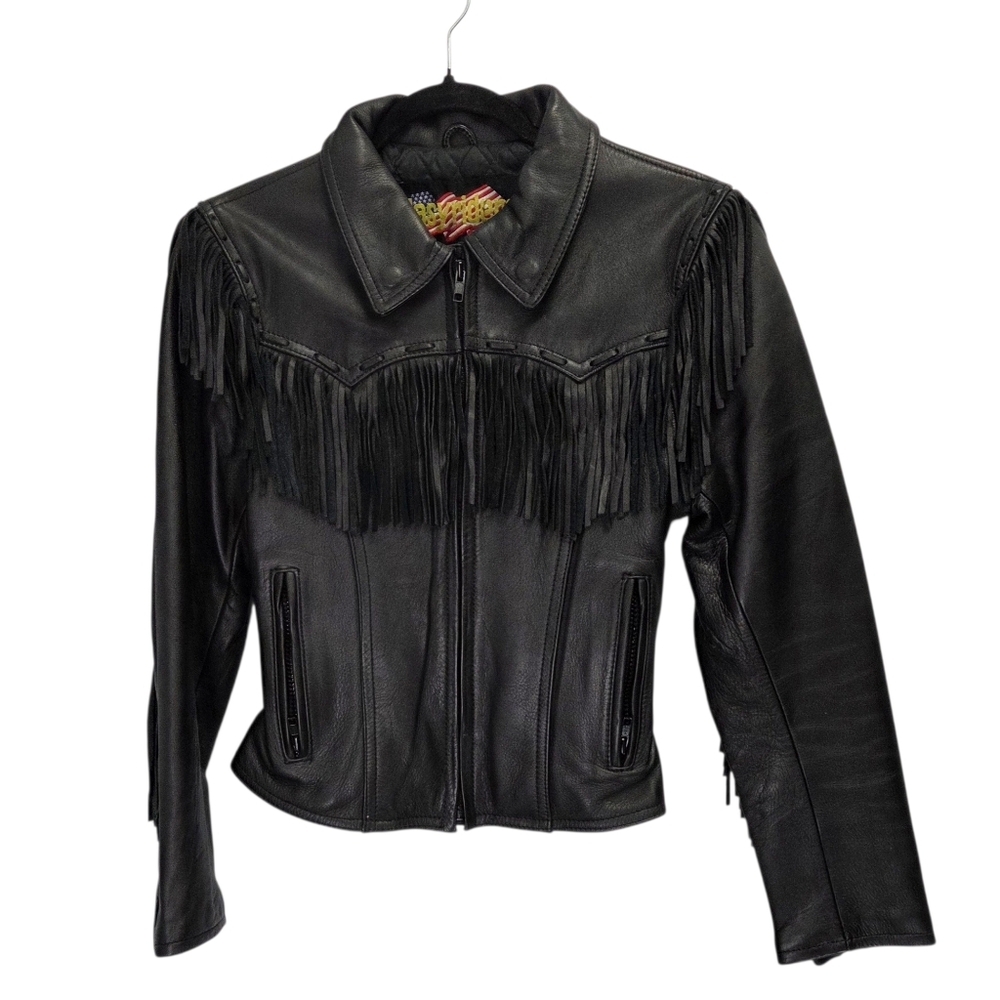 Vintage Easyriders Womens Fringe Leather Biker Western Jacket Size 36